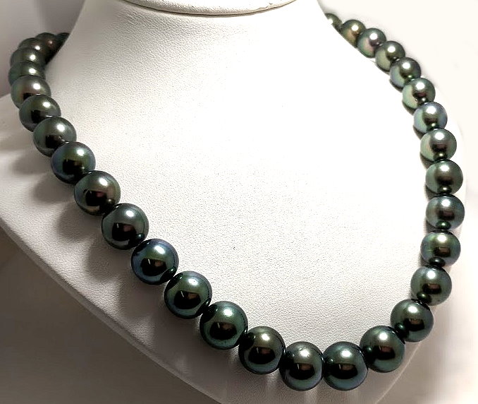 10MM - 12.9MM Peacock Tahitian Pearl Necklace, 14K Diamond Clasp 18in