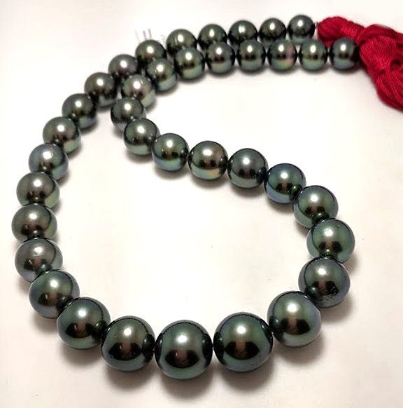 10MM - 12.9MM Peacock Tahitian Pearl Necklace, 14K Diamond Clasp 18in