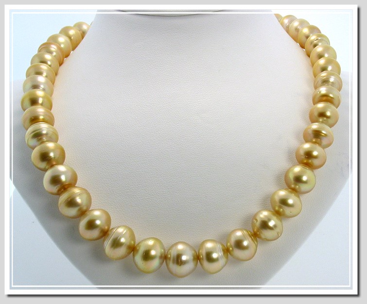 11 - 12.9MM Dark Golden South Sea Pearl Necklace 18K X Clasp 18in.