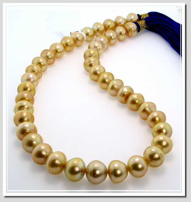11 - 12.9MM Dark Golden South Sea Pearl Necklace 18K X Clasp 18in.