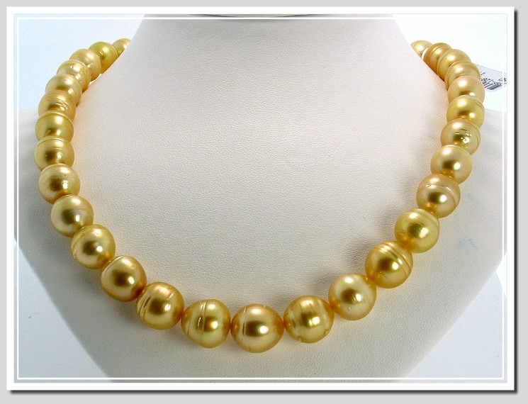 10 - 12MM Dark Golden South Sea Circle Pearl Necklace 18K X Clasp 17.5in.