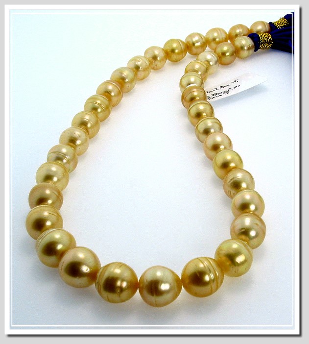 10 - 12MM Dark Golden South Sea Circle Pearl Necklace 18K X Clasp 17.5in.