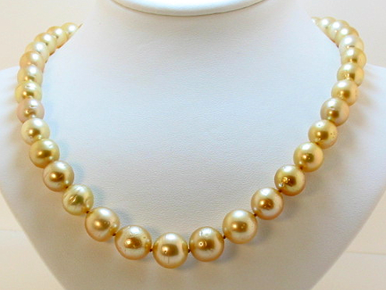 8.7MM - 11.8MM Dark Golden South Sea Pearl Necklace 14K Clasp 16.5in