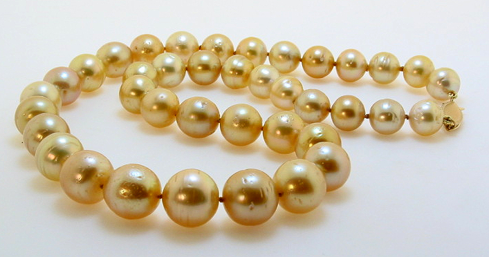 8.7MM - 11.8MM Dark Golden South Sea Pearl Necklace 14K Clasp 16.5in