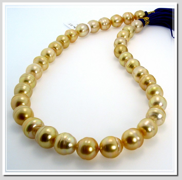 11 - 13MM Dark Golden South Sea Circle Pearl Necklace 18K X Clasp 18in.