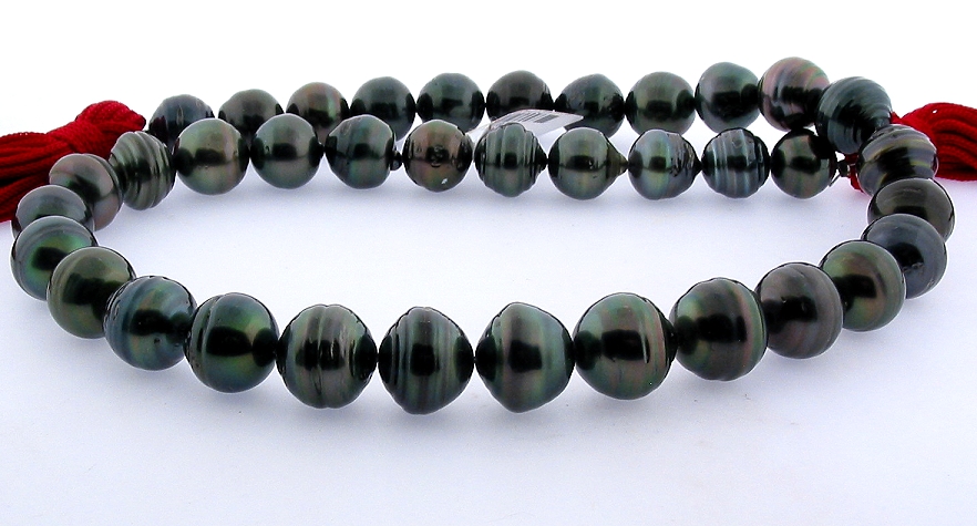 10MM -12.6MM Black Tahitian Pearl Necklace, 14K Clasp, 18in