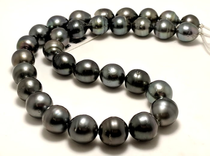 11MM - 13MM Dark Gray Tahitian Pearl Necklace, 14K Clasp, 17.5in 