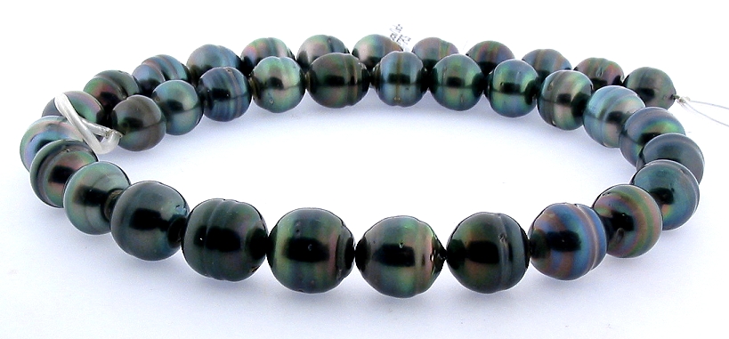 10MM - 12MM Peacock Tahitian Pearl Necklace, 14K Clasp, 18in