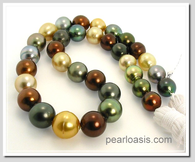 11MM -- 14.5MM Multi Color South Sea & Tahitian Pearl Necklace 14K Diamond Clasp 18in