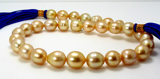 11X13MM - 13X14.7MM Dark Golden South Sea Pearl Necklace 14K Diamond Clasp 18in
