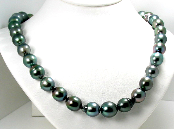 11X12.7MM - 13X14.4MM Peacock Tahitian Pearl Necklace 14K Clasp 18.5in