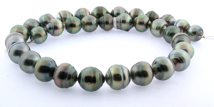 11.4MM - 13.8MM Gray/Green Tahitian Pearl Necklace, 14K Clasp, 18in