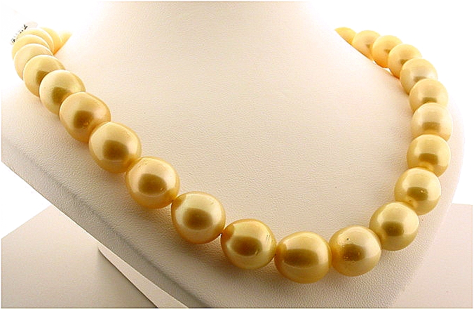 12X13.2MM - 13.6X15MM Golden South Sea Pearl Necklace, 14K Diamond Clasp, 17.5in