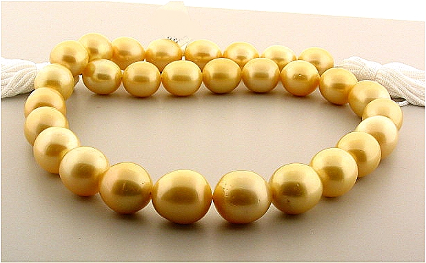 12X13.2MM - 13.6X15MM Golden South Sea Pearl Necklace, 14K Diamond Clasp, 17.5in