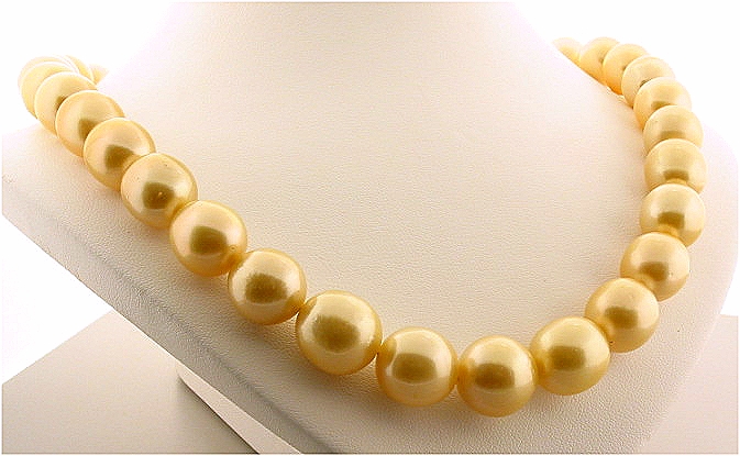 12MM - 14MM Golden South Sea Pearl Necklace, 14K Diamond Clasp, 17.5in