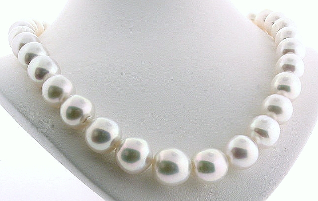 AAA 12MM - 14.8MM White South Sea Pearl Necklace, 14K Diamond Clasp, 18.5in