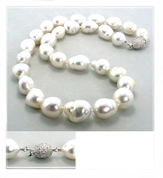 10.2X12.3MM - 14X17.5MM Baroque South Sea Pearl Necklace 14K Diamond Clasp 0.27CT. 18in