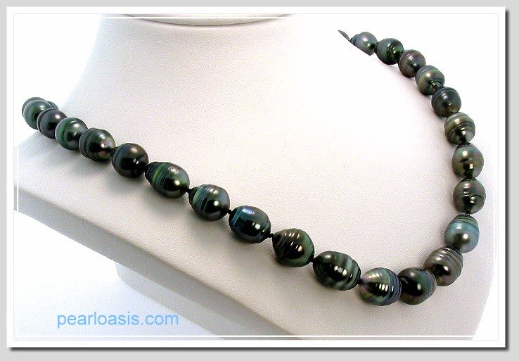 9X11MM - 11X12.5MM Dark Gray Tahitian Pearl Necklace 14K White Gold 18in.