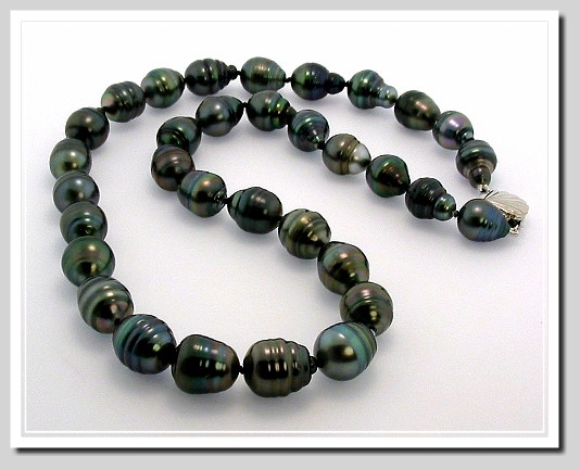 9X11MM - 11X12.5MM Dark Gray Tahitian Pearl Necklace 14K White Gold 18in.