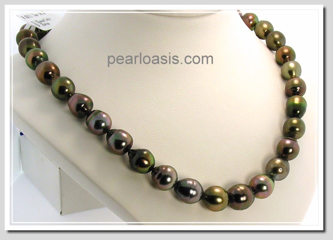 8.64MM - 11.6X13MM Eggplant Color Tahitian Pearl Necklace 14K Clasp 17.5in