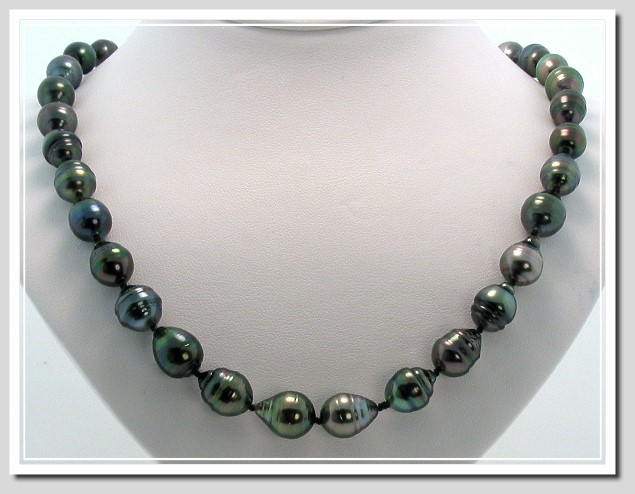 8.4X11MM - 10X13MM Dark Gray Baroque Tahitian Pearl Necklace 14K Gold 18in.