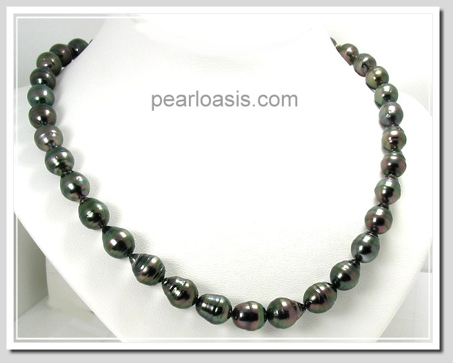 8X9MM - 10X13MM Baroque Black/Red Tahitian Pearl Necklace 14K Clasp 17.5in