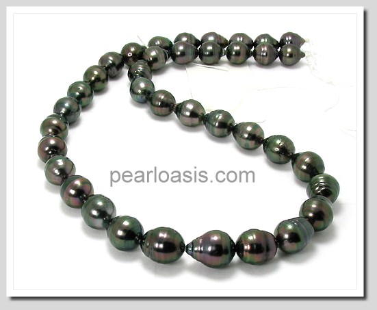 8X9MM - 10X13MM Baroque Black/Red Tahitian Pearl Necklace 14K Clasp 17.5in