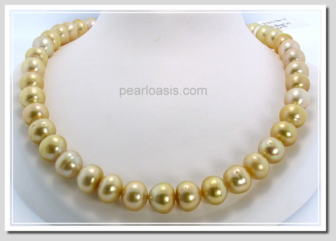 10MM - 13MM Dark Golden South Sea Pearl Necklace 18K Yellow Gold Clasp 18in.