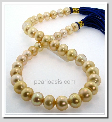 10MM - 13MM Dark Golden South Sea Pearl Necklace 18K Yellow Gold Clasp 18in.