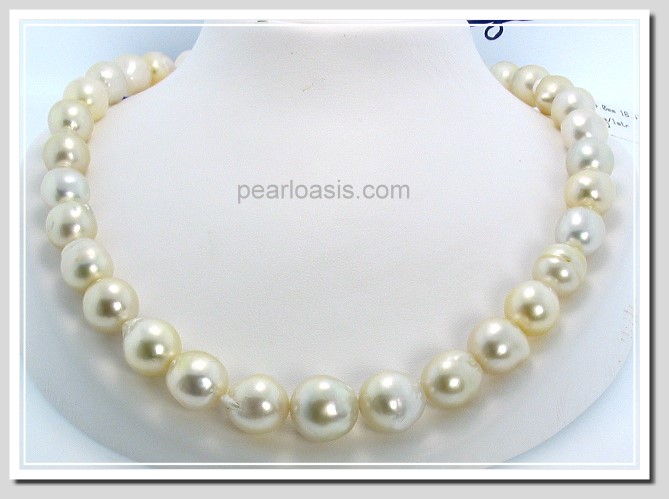 10.5X12MM - 14X14.3MM Creamy South Sea Pearl Necklace 18K Yellow Gold Clasp 18in.