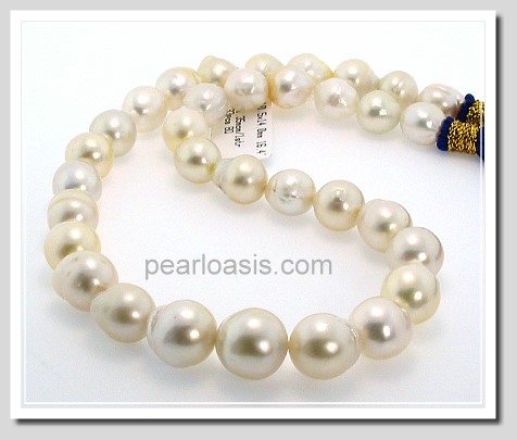 10.5X12MM - 14X14.3MM Creamy South Sea Pearl Necklace 18K Yellow Gold Clasp 18in.