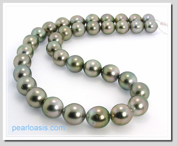 10MM - 11.7X13MM Gray Tahitian Pearl Necklace 14K White Gold Clasp 17.5in.