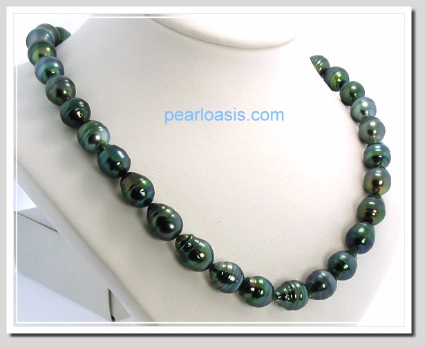 10-110.5X12MM Peacock Tahitian Pearl Necklace 14K White Gold Clasp 18in.