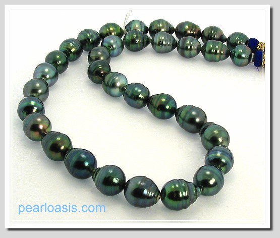10-110.5X12MM Peacock Tahitian Pearl Necklace 14K White Gold Clasp 18in.