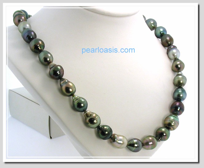 10X12MM - 12X13.8MM Multi Color Tahitian Pearl Necklace 14K White Gold Clasp 20in.