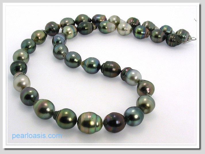 10X12MM - 12X13.8MM Multi Color Tahitian Pearl Necklace 14K White Gold Clasp 20in.