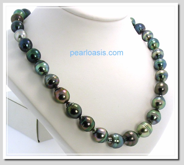 10X11MM - 12X15MM Multi Color Tahitian Pearl Necklace 14K White Gold Clasp 18in.