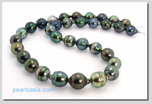 10X11MM - 12X15MM Multi Color Tahitian Pearl Necklace 14K White Gold Clasp 18in.