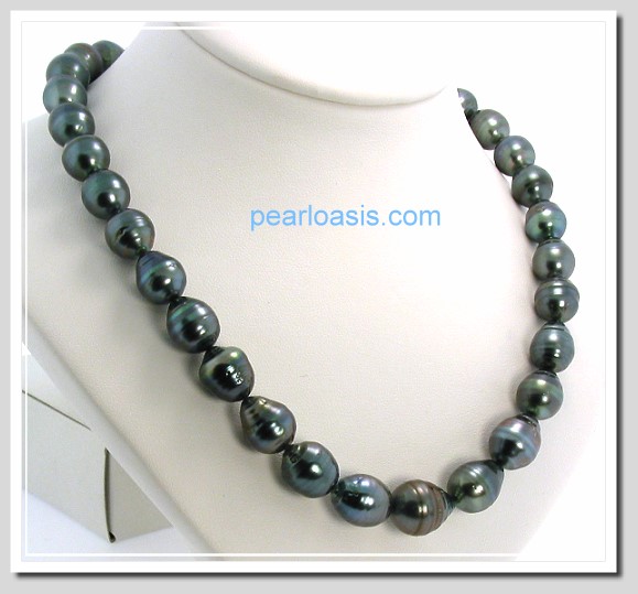 10X11MM - 12X15MM Black Tahitian Pearl Necklace 14K White Gold Clasp 17.5in.