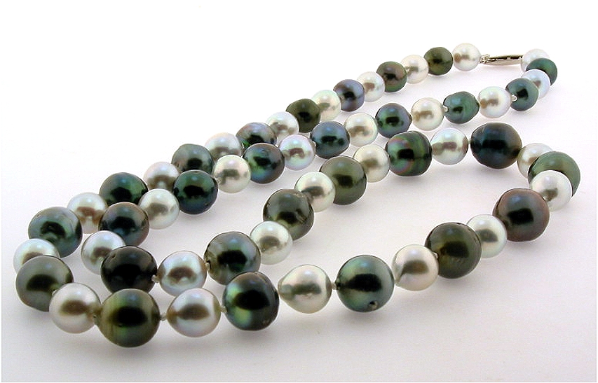 8-11.3MM Black Tahitian Pearl & Gray Akoya Pearl Necklace, 14K Clasp, 25in. 