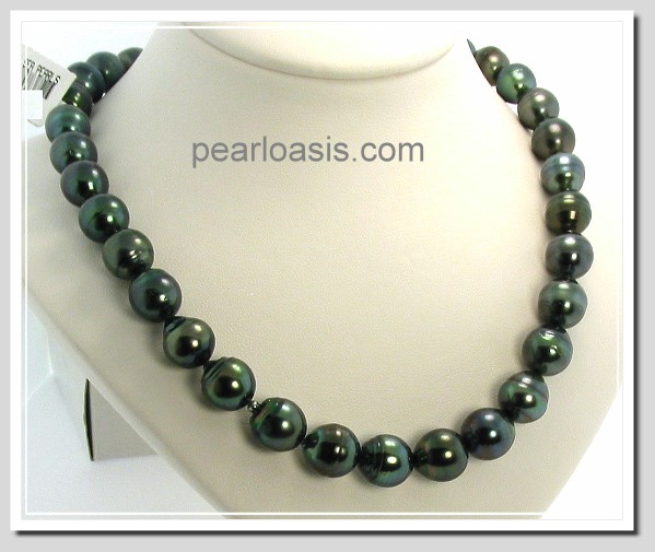 10MM - 11.9X12.9MM Baroque Black Tahitian Pearl Necklace 14K Clasp 17.5in