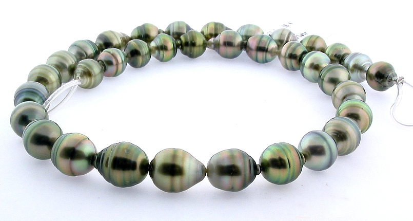 9.1MM - 11X12.6MM Gray/Green Tahitian Pearl Necklace, 14K Clasp, 18in