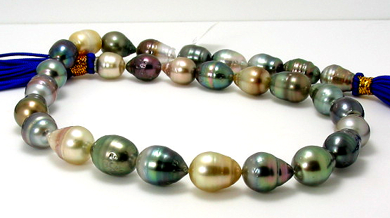 10X13MM - 11.6X15.7MM Multi Color Tahitian Pearl Necklace 14K Clasp 18in