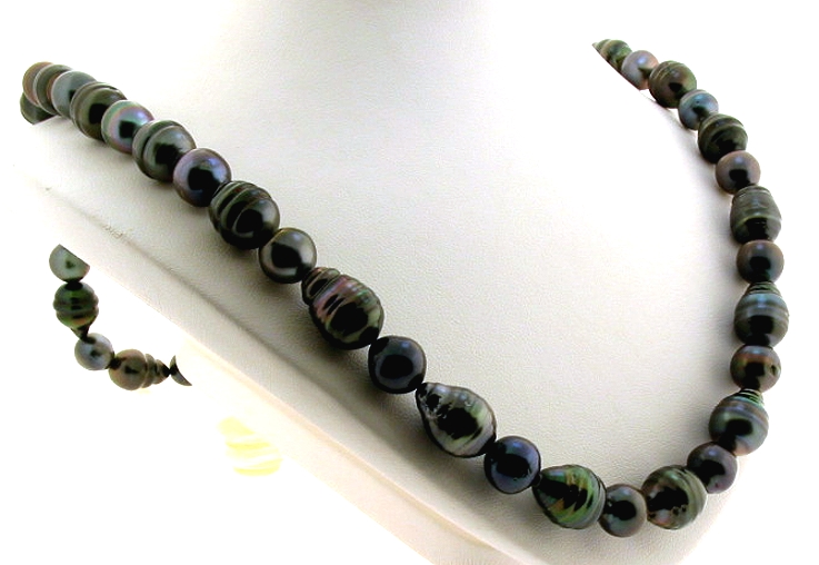 8.7MM - 11.5X13.8MM Black Baroque Tahitian Pearl Necklace, 14K Clasp, 26in