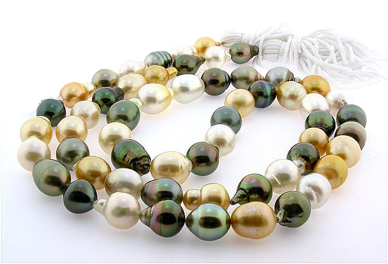 9.9X14MM - 12X16.3MM Multi Color South Sea & Tahitian Pearl Necklace 14K Clasp, 34in.