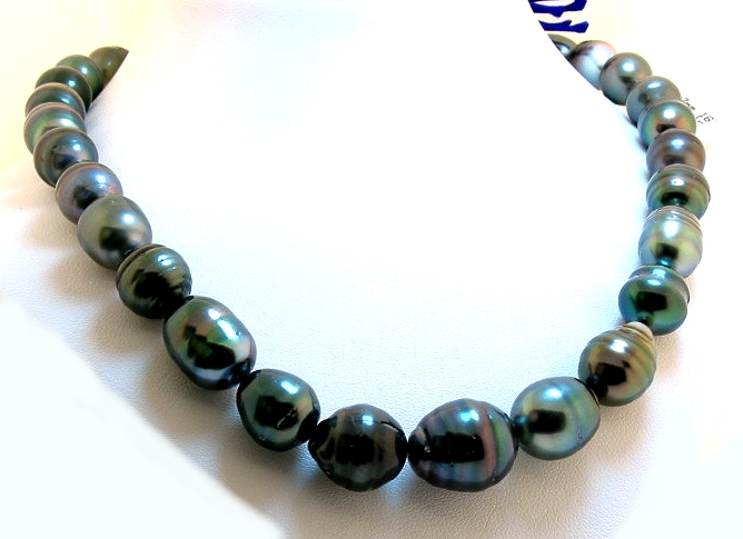 9.6X11MM - 14.4X16.6MM Graduated Tahitian Pearl Necklace, 14K Clasp, 17.5in