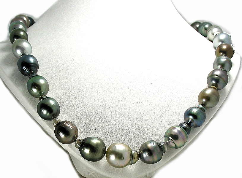 10X14MM - 12.9X16.9MM Multi Color Tahitian Pearl Necklace 14K Clasp, 18in
