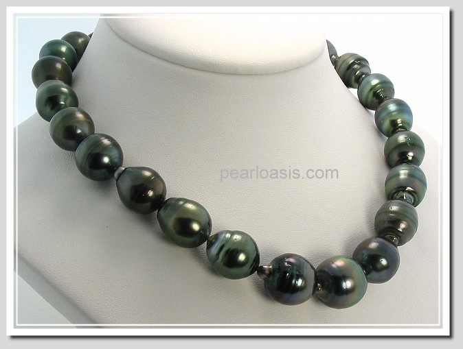 11-14.7MM Black Baroque Tahitian Pearl Necklace 14K Clasp 17.5in