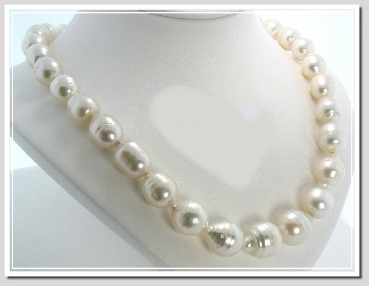 10.4X13MM - 14.5X18MM White Baroque South Sea Pearl Necklace 18K Yellow Gold Clasp 18in