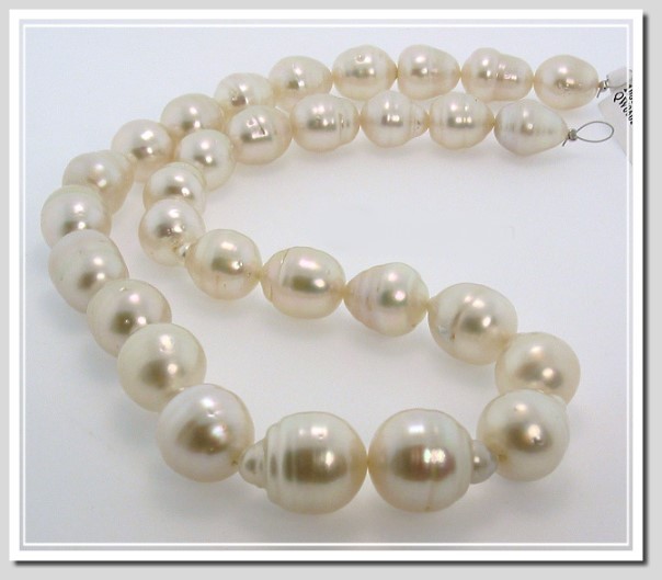10.4X13MM - 14.5X18MM White Baroque South Sea Pearl Necklace 18K Yellow Gold Clasp 18in